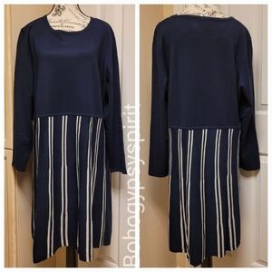 NWT $70 1X New York Collection Sweater Dress, Navy Blue Striped